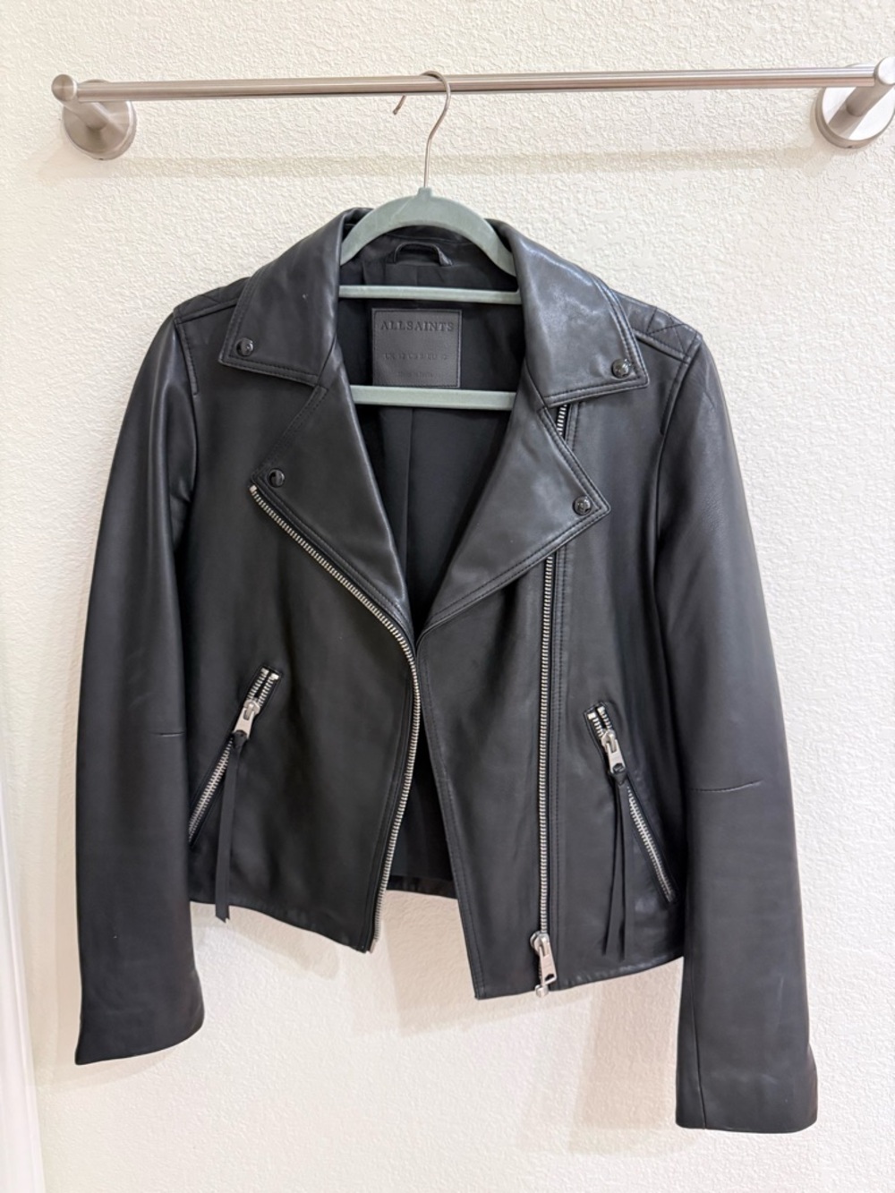 All Saints Black Dalby Asymmetric Leather Biker Jacket